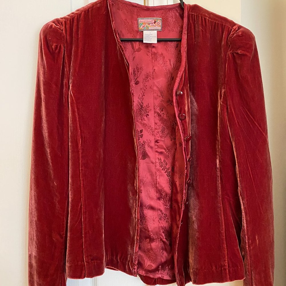 April Cornell Velvet crimson red jacket, from 90s